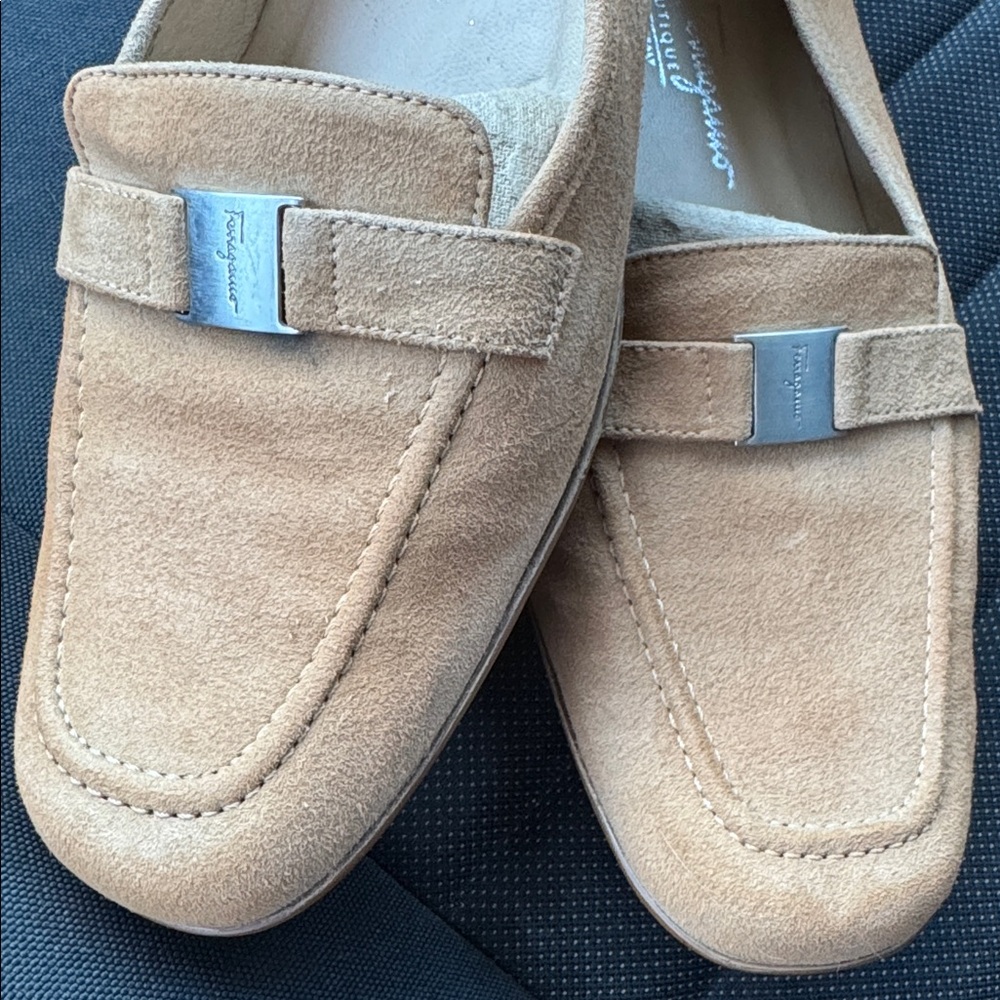 Salvatore Ferragamo | Loafers Tan Beige Classic Silver Buckle Suede 10 B